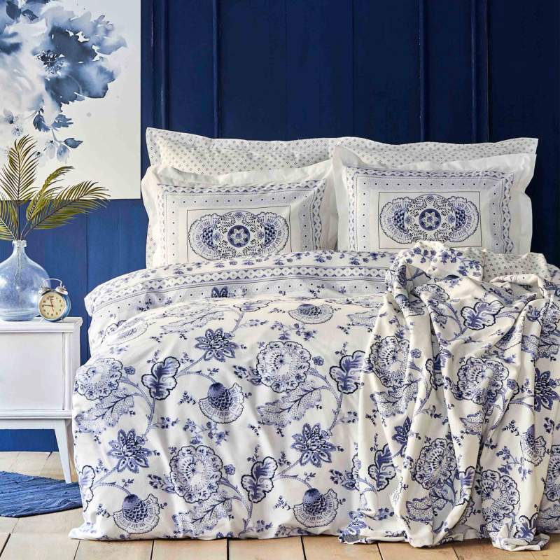 Karaca Home Amar Blue 100% Cotton Single Duvet Cover Set