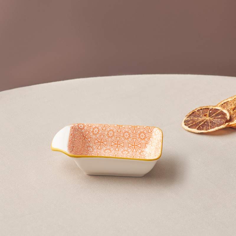 Karaca Floral Orange Rectangle Cookie/Sauce Bowl 10 cm