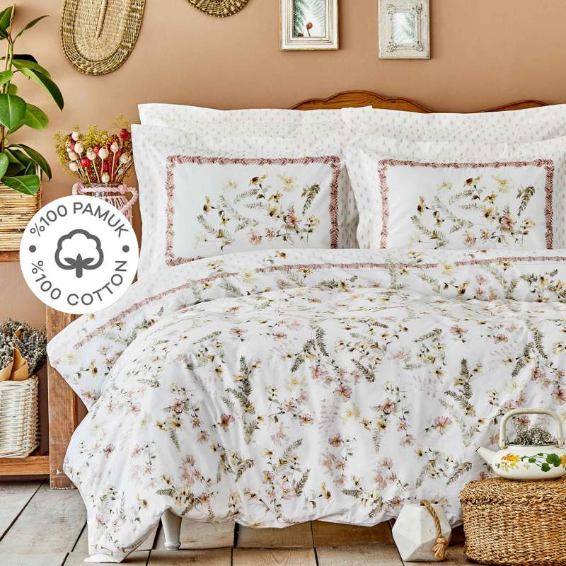 Karaca Home Calantha Salmon 100% Cotton Double Duvet Cover Set