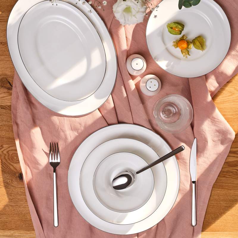 Emsan Alicia Fine Bone 60 Pieces Round Dinner Set for 12 People Platinum