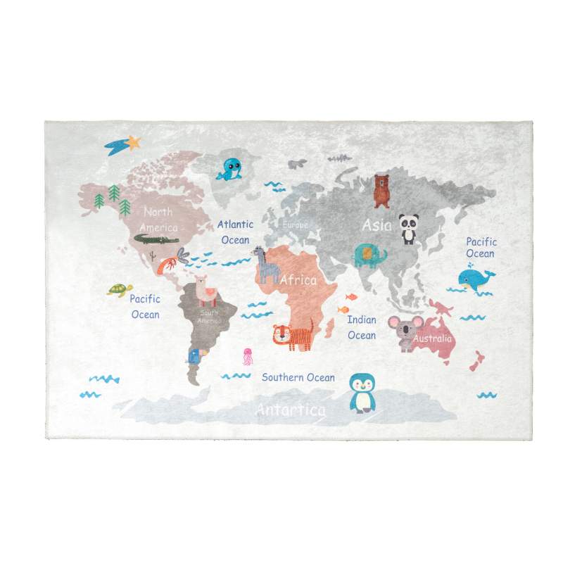 Cashmere Carpet Decorative Art Child/Teen Animal Map 80x150 cm