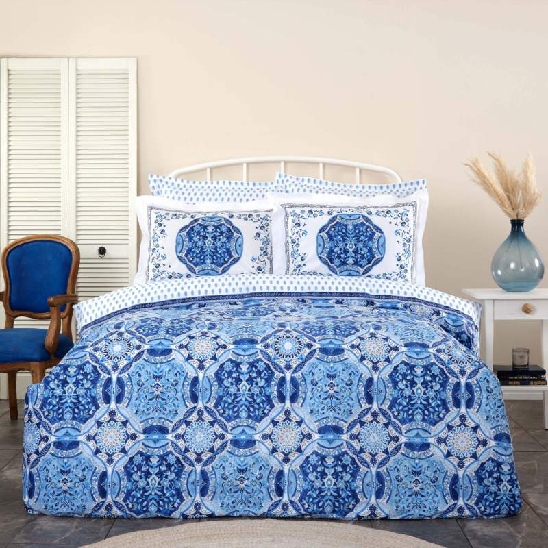 Karaca Home İdella Double Blue 100% Cotton Duvet Cover Blanket Set Karaca Home İdella Double Blue 100% Cotton Duvet Cover Blanket Set