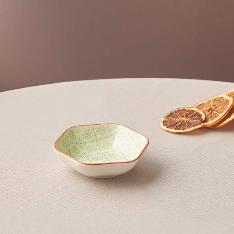 Karaca Floral Green Hexagon Snack Plate 10 cm