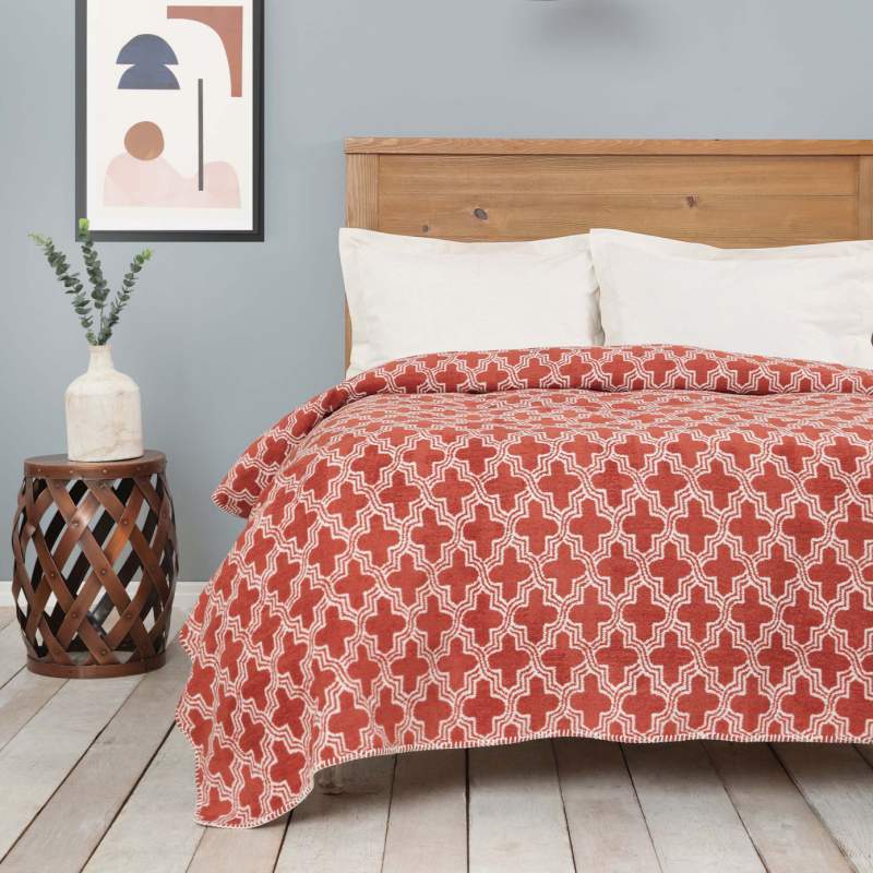 Karaca Home Benita Terracotta Double Cotton Blanket Karaca Home Benita Terracotta Double Cotton Blanket