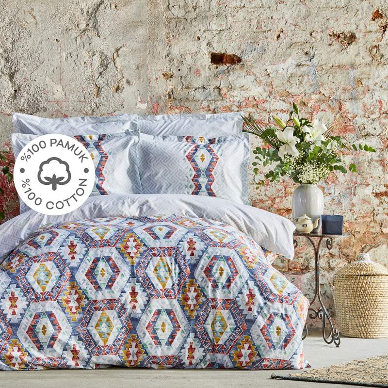 Karaca Home Besta 100% Cotton Single Duvet Cover Set Indigo Karaca Home Besta 100% Cotton Single Duvet Cover Set Indigo
