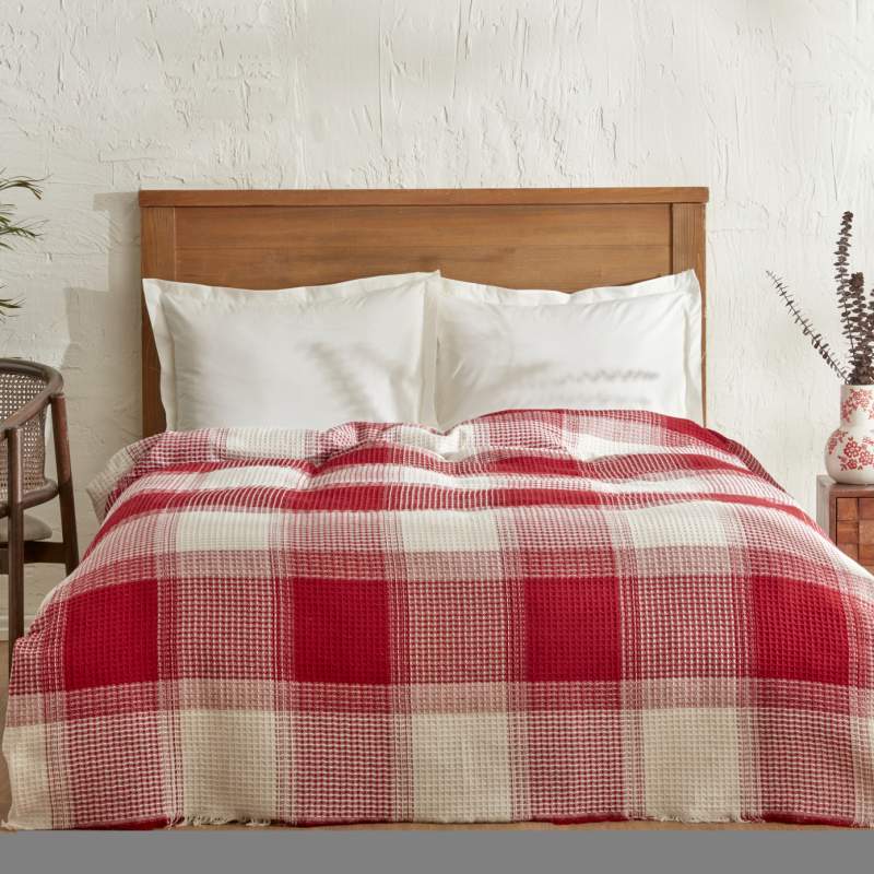 Karaca Home Flow Plaid Waffle Double Pique 200x230 cm Red