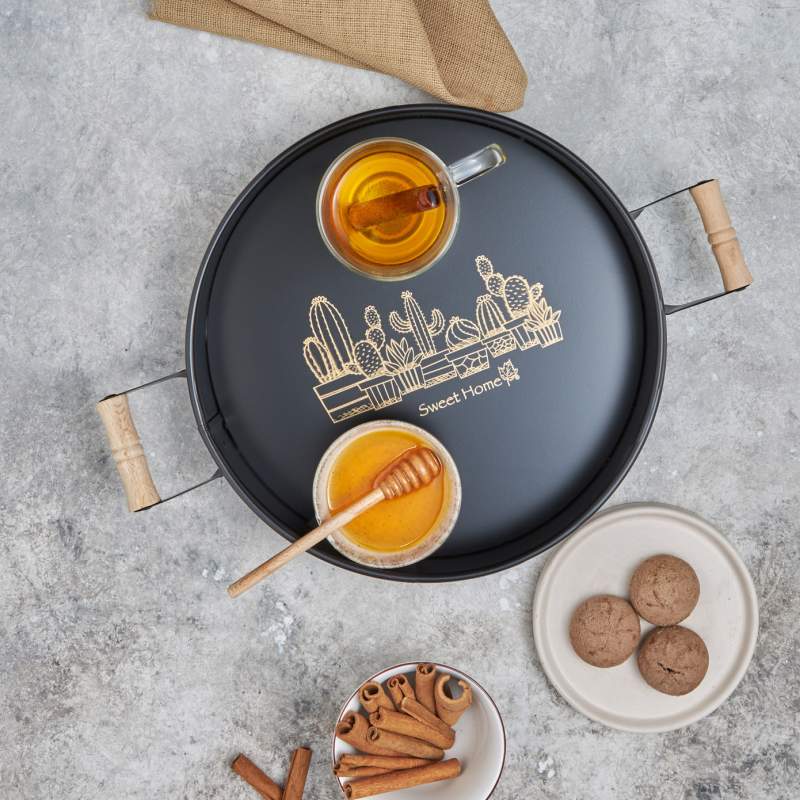 Karaca Country Round Black Tray 29 cm