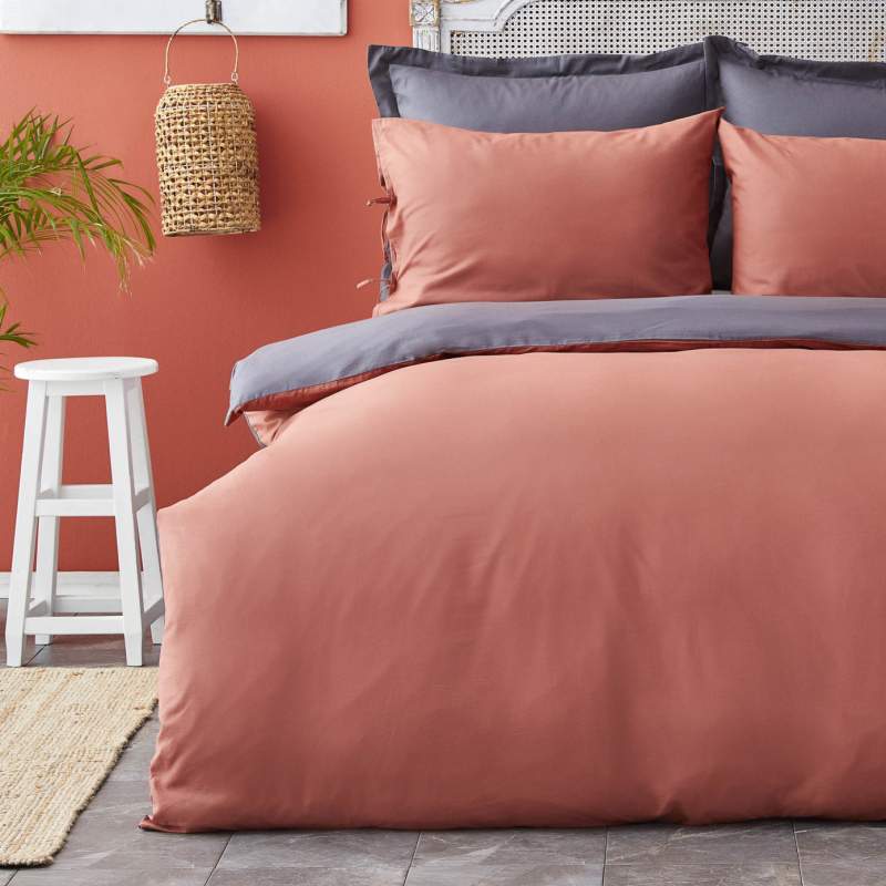 Karaca Home Basic Anthracite-Terecota Double Sided Double Duvet Cover Set