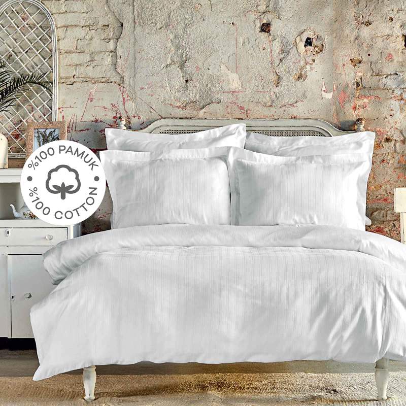 Karaca Home Charm Bold White 100% Cotton Satin Double Duvet Cover Set Karaca Home Charm Bold White 100% Cotton Satin Double Duvet Cover Set