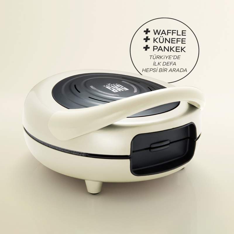 Karaca Funday Cream 3-in-1 Waffle Crepe and Kunefe Machine with Removable Plate 1000W