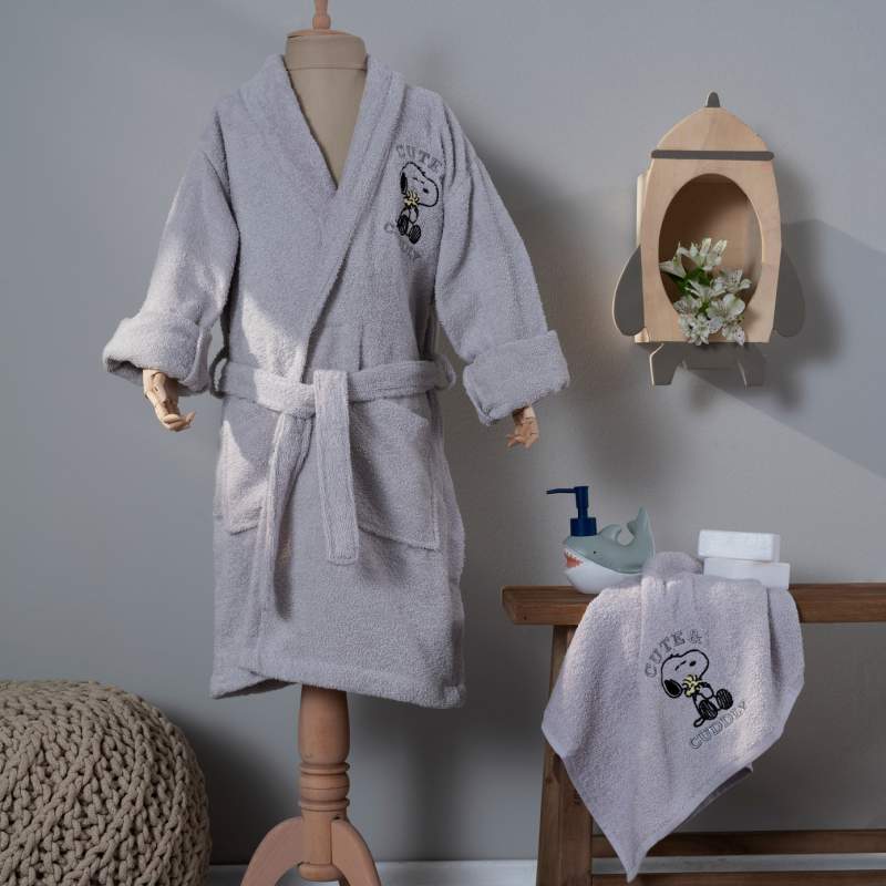 Peanuts by Karaca Home Cute&Cuddly Gray Embroidered Childrens Bathrobe 8-10 Age Peanuts by Karaca Home Cute&Cuddly Gray Embroidered Childrens Bathrobe 8-10 Age