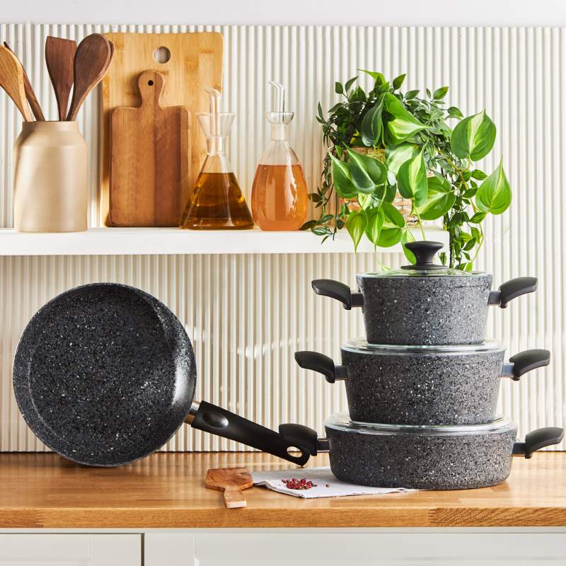 Karaca Biogranit Gray Rock 7 Piece Cookware Set