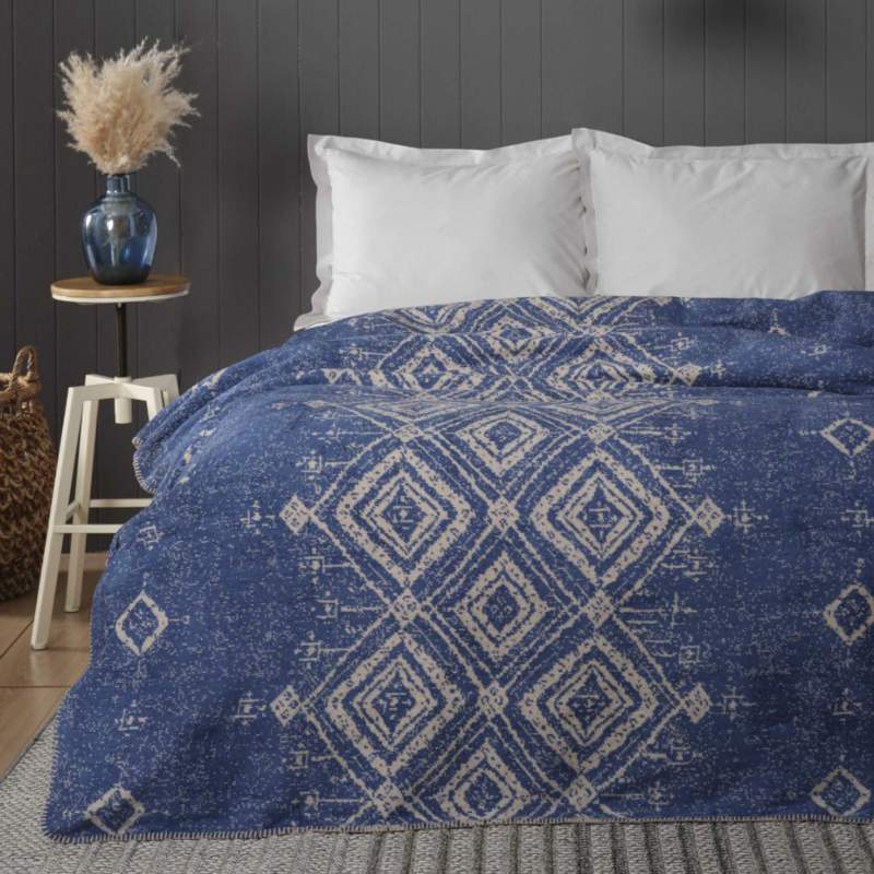 Karaca Home Gemma Indigo Double Cotton Blanket Karaca Home Gemma Indigo Double Cotton Blanket