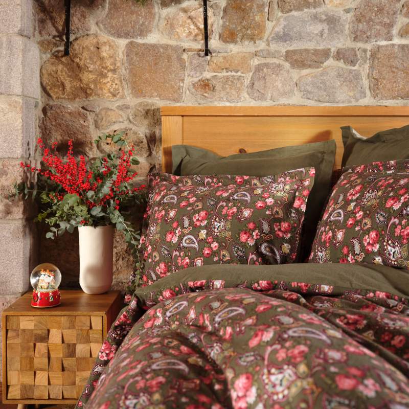 Karaca Home Despina Green 100% Cotton Flannel Double Duvet Cover Set Karaca Home Despina Green 100% Cotton Flannel Double Duvet Cover Set