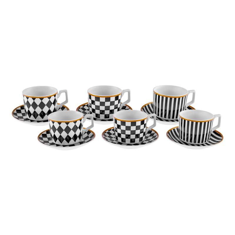 Karaca Chekers Set of 6 Tea Cups 220 ml