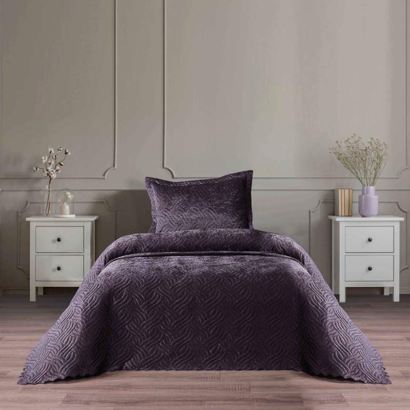 Karaca Home Lamia Plum Velvet Single Bedspread Karaca Home Lamia Plum Velvet Single Bedspread
