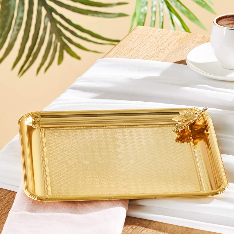 Emsan Leafy Square Tray Gold