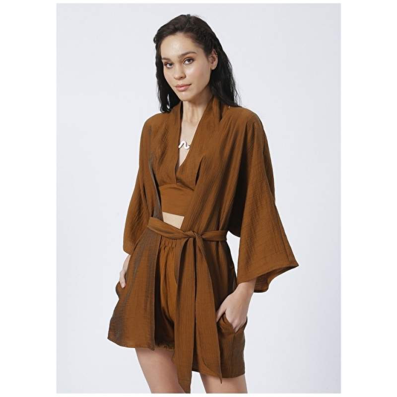 Factory MRV-4 Shawl Collar Wide Fit Coffee Women Kaftan