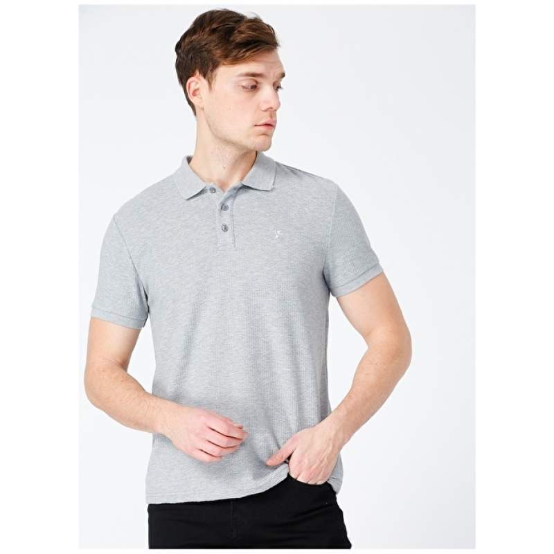 Factory Polo Collar Dobby Gray Melange Men's Polo T-Shirt WAGNER
