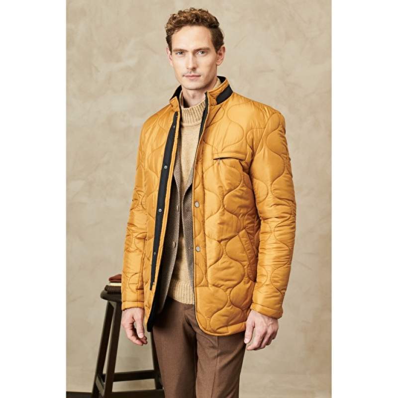 Standard Fit Stand Up Collar Studded Padded Quilted Coat Standard Fit Stand Up Collar Studded Padded Quilted Coat