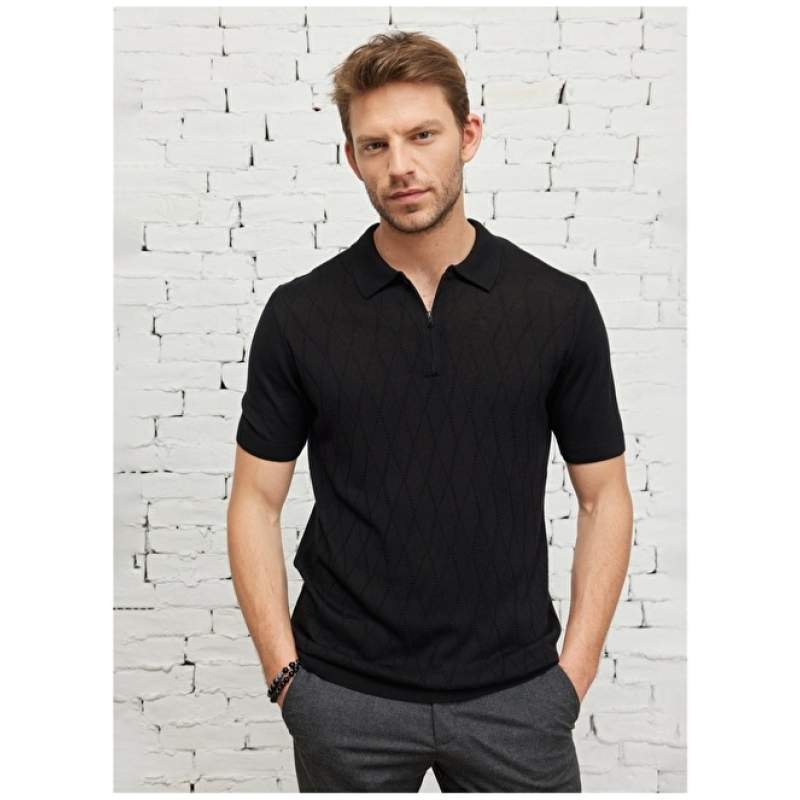 Altınyıldız Classics Polo Neck Black Men's T-Shirt 4A4923200005