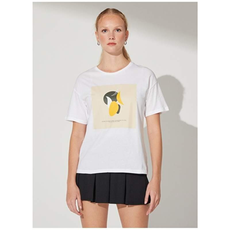 Factory Crew Neck Printed White Women's T-Shirt FREDDO