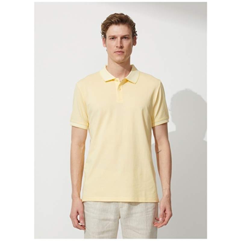 Altınyıldız Classics Polo Collar Yellow - White Men's T-Shirt 4A9000000003