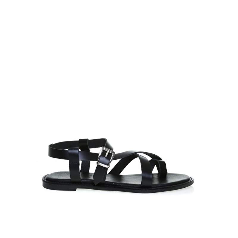 Factory Leather Black Women's Sandals BAVYERA