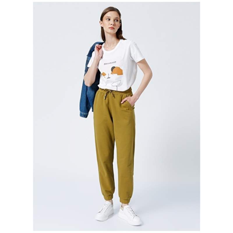 Factory Elastic Basic Plain Oil Green Women's Sweatpants TUNA