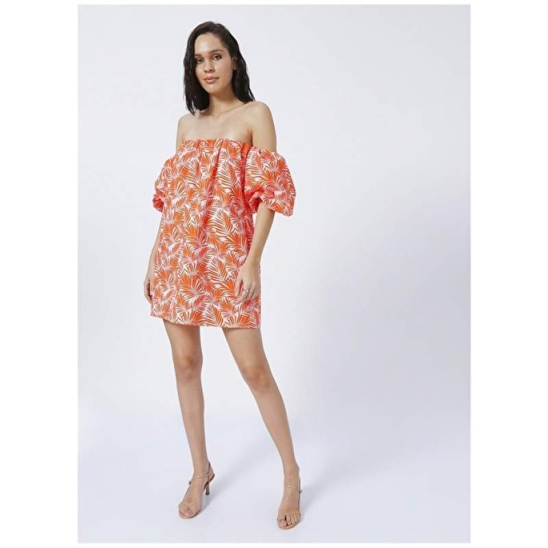 Factory YM-02 Strapless Wide Fit Patterned Pink - Orange Women's Dress
