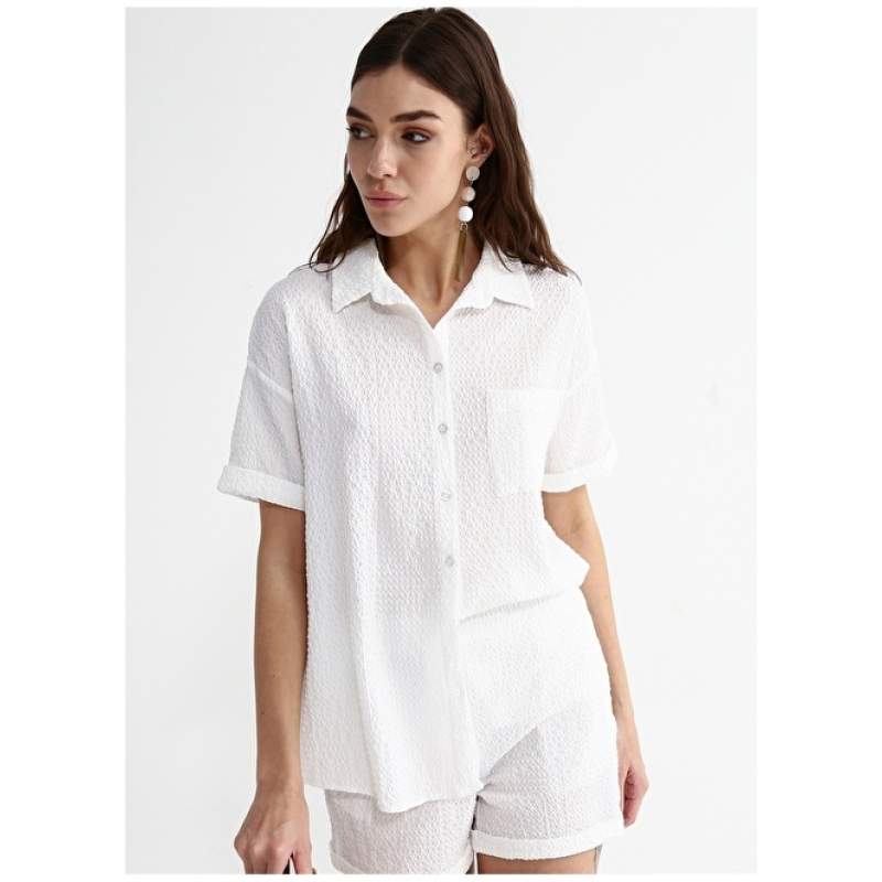 Factory Wide Fit Shirt Collar Dobby White Women's Shirt BETTEN