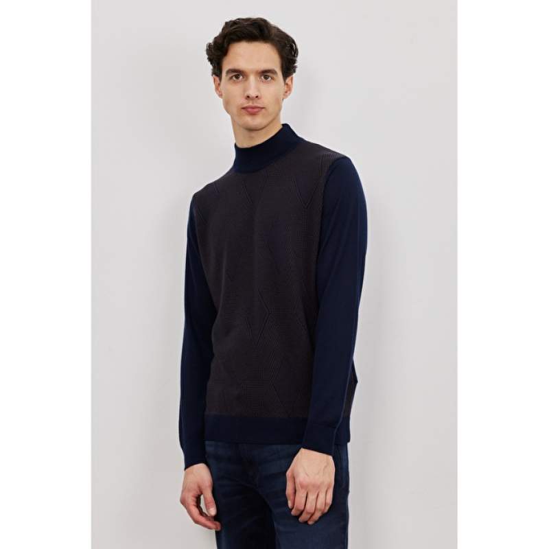 Standard Fit Half Turtleneck Patterned Wool Knitwear