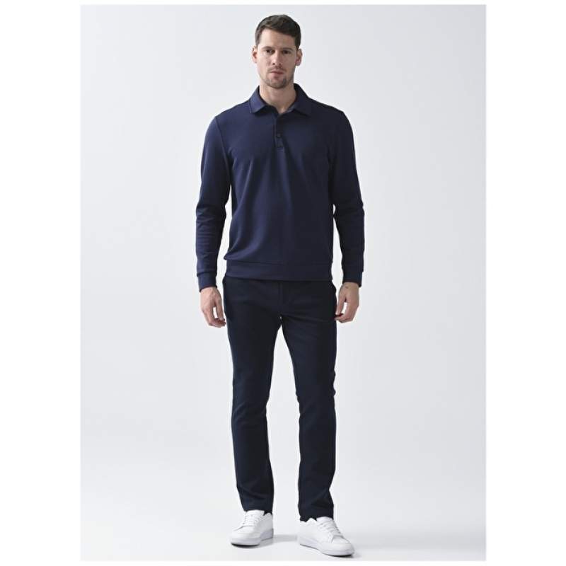 Factory Elastic Waist Slim Leg Navy Blue Men's Chino Pants DEGNA