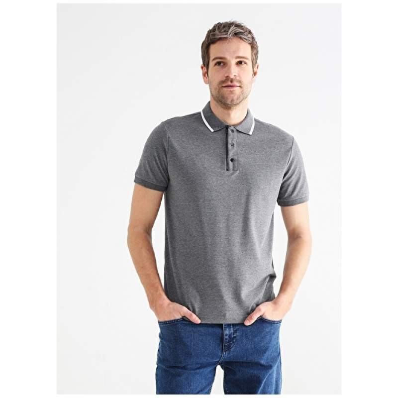 Factory Plain Gray Melange Men's Polo T-Shirt LEROY