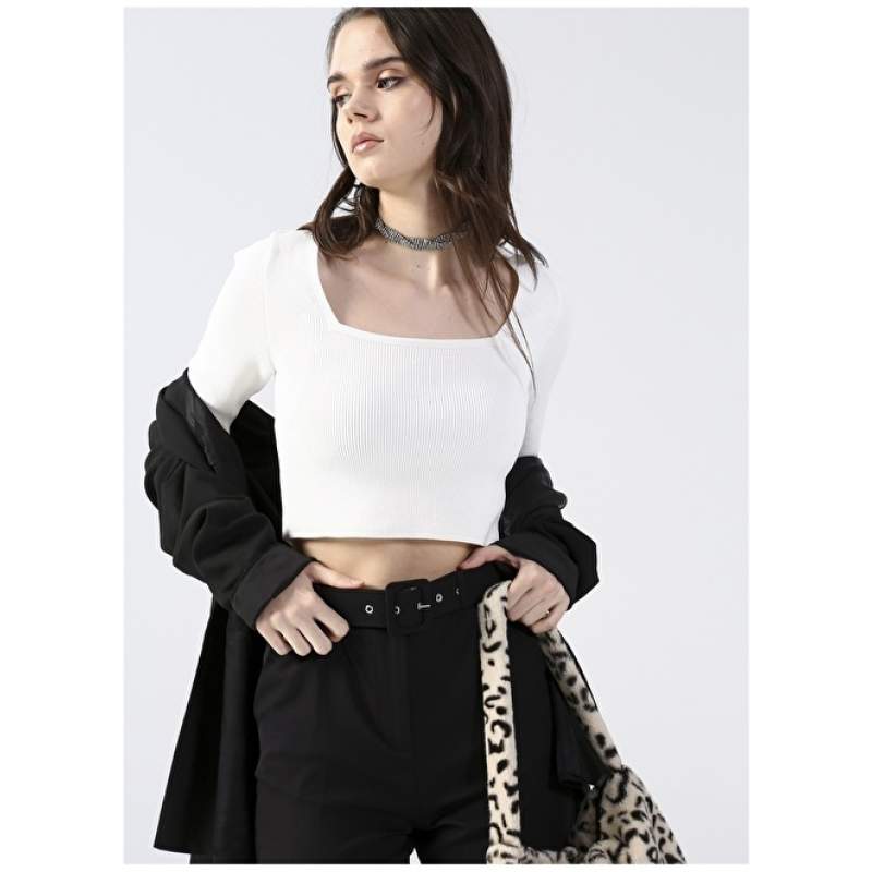 Factory Square Collar Plain White Women's Blouse VALER