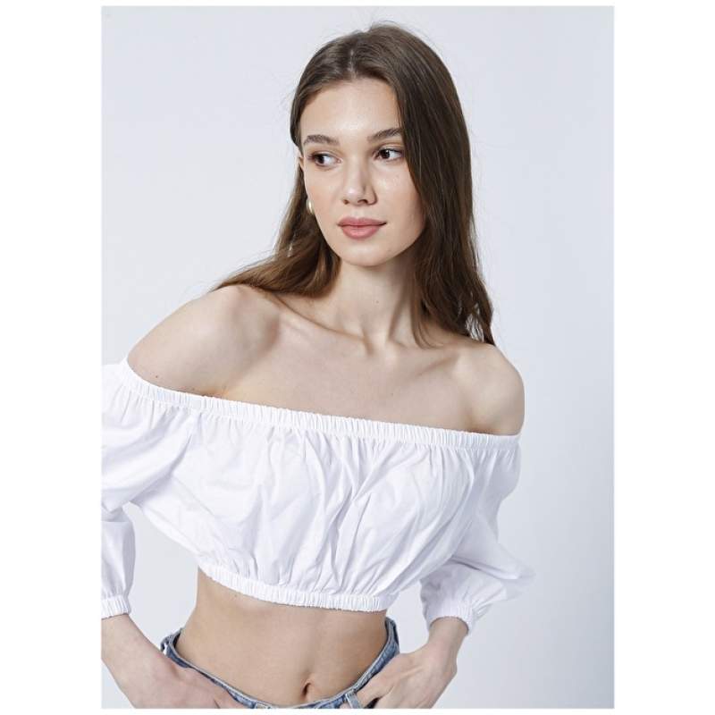 Factory Strapless Crop Plain White Women's Blouse - ANDRE