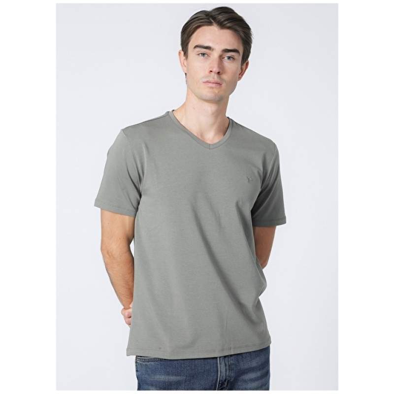 Factory O Neck Plain Khaki Men's T-Shirt ROMEO-V