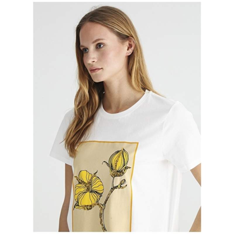 Factory Crew Neck Sequined White Women's T-Shirt RORY