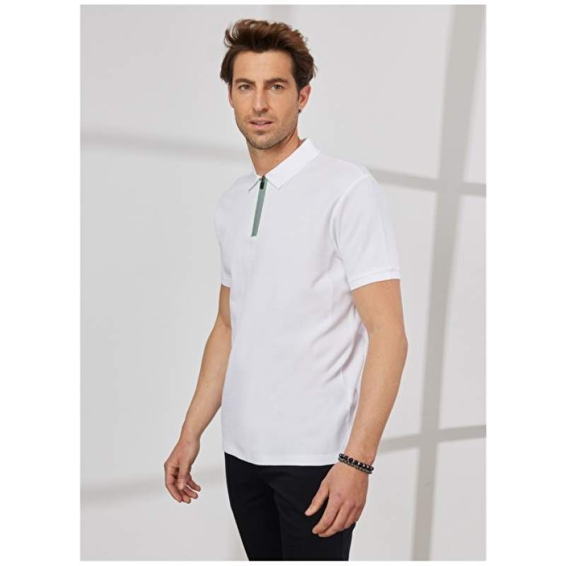 Altınyıldız Classics Polo Neck White Men's T-Shirt 4A4823200060