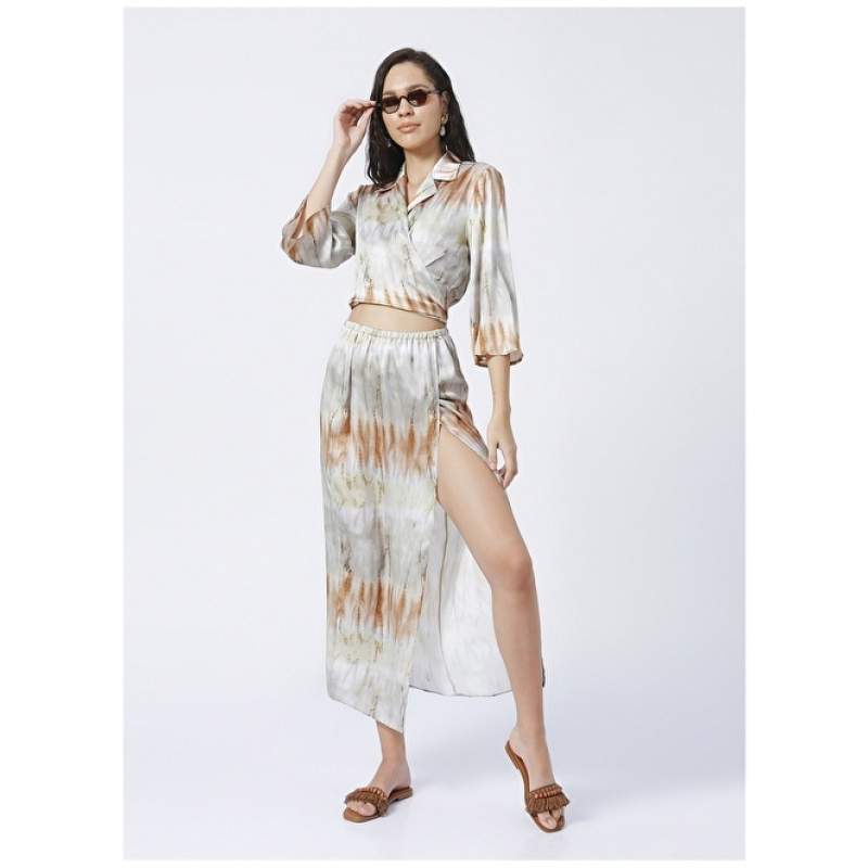 Factory MRV-20 Elastic Basic White -Brown Women's Skirt