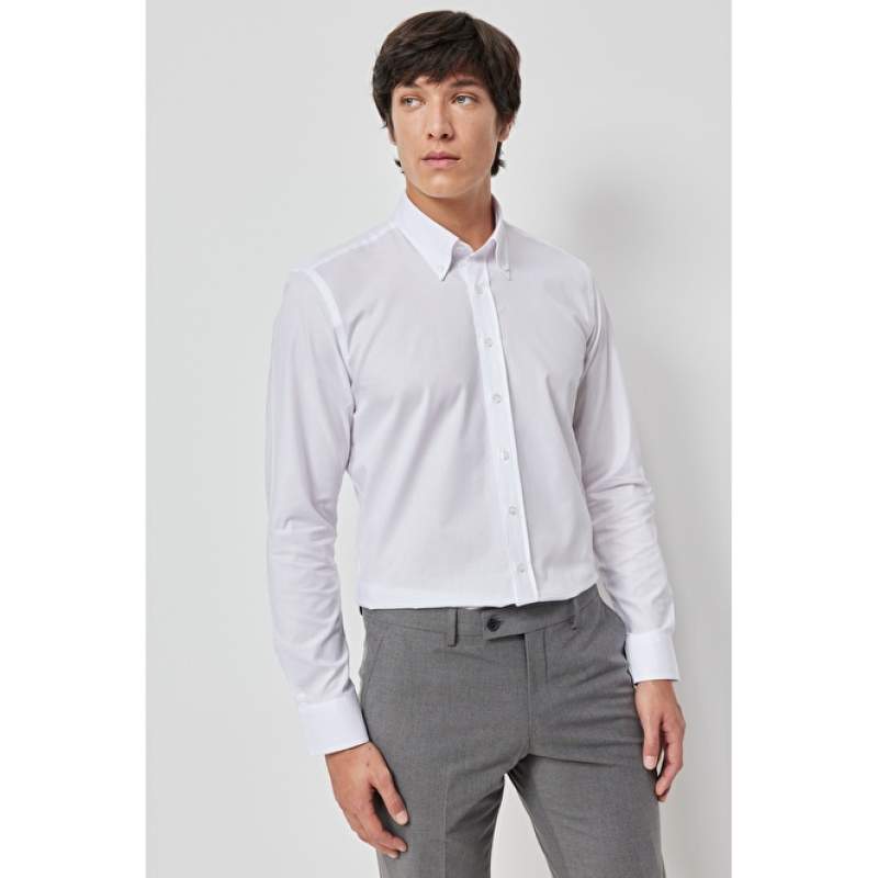 4A2000000051 Slim Fit pamučna oksfordska košulja s zakopčanim ovratnikom