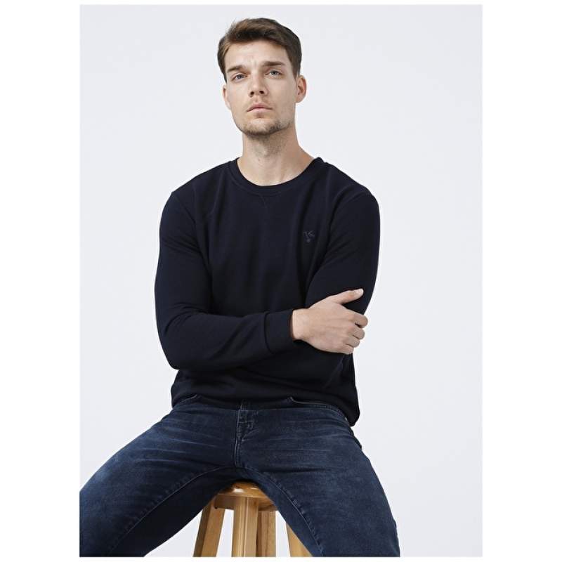 Factory Josey O Neck Basic Navy Blue Men's Sweatshirt