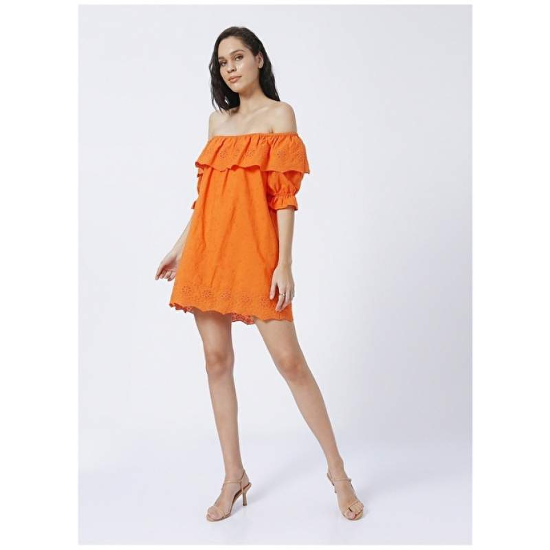 Factory Strapless Wide Fit Patterned Orange Women's Dress YM-07