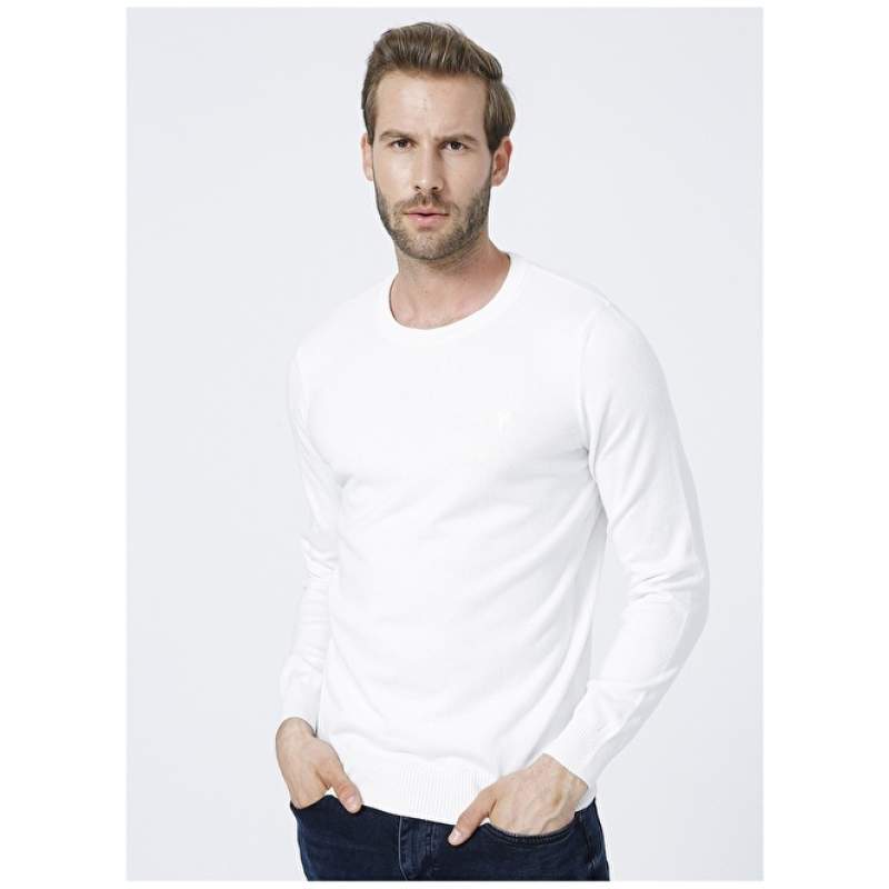 Factory Crew Neck Plain Ecru Men's Sweater MARCO