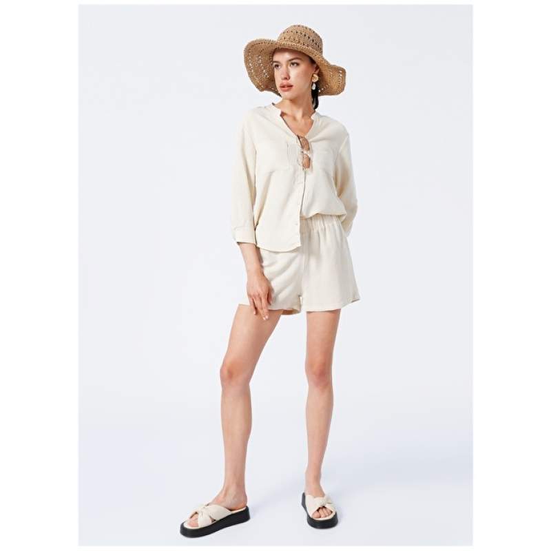 Factory Beige Women's Linen Blend Shorts LIVANGE