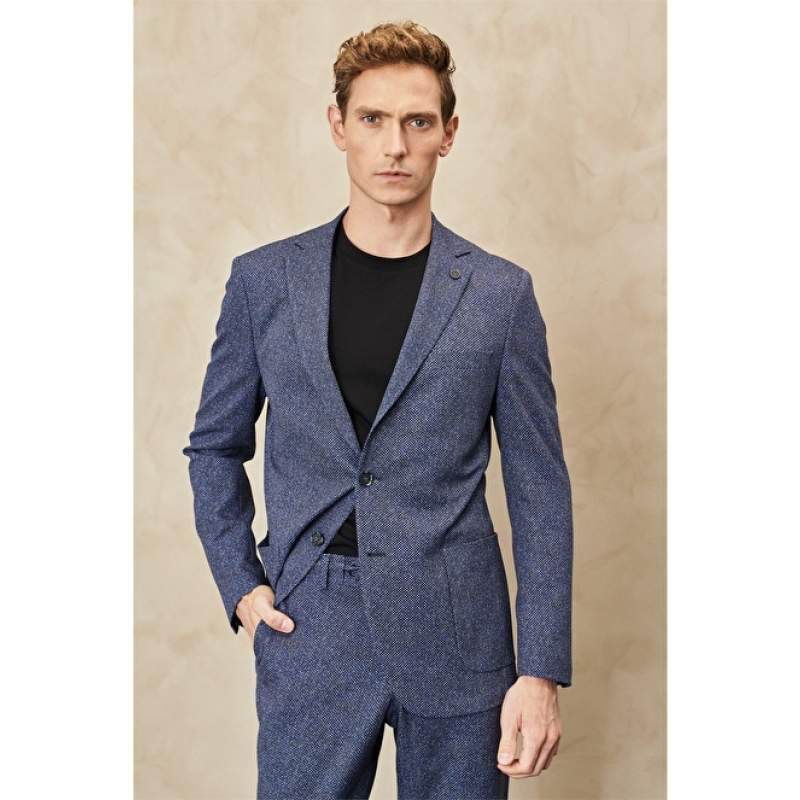 Slim Fit Slim Fit Mono Collar Patterned Suit