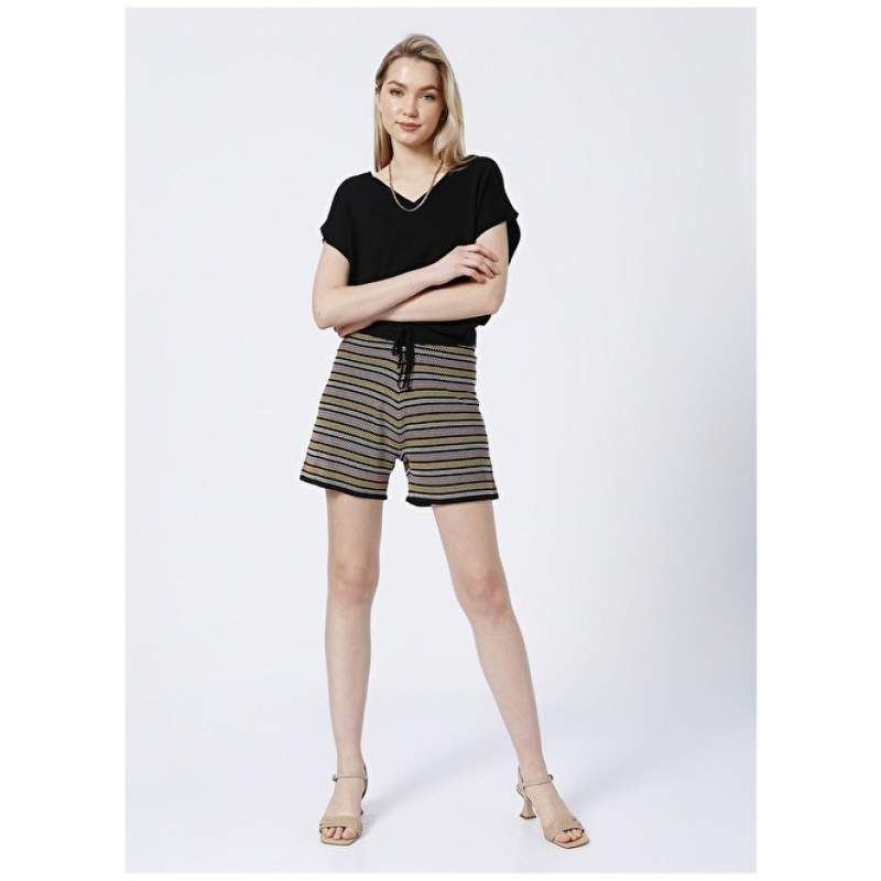 Factory Selon Elastic Basic Dobby Black - Yellow Women's Shorts