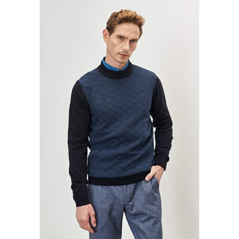 Altınyıldız Classics Half Turtleneck Navy Blue Men's Sweater 4A4923100021