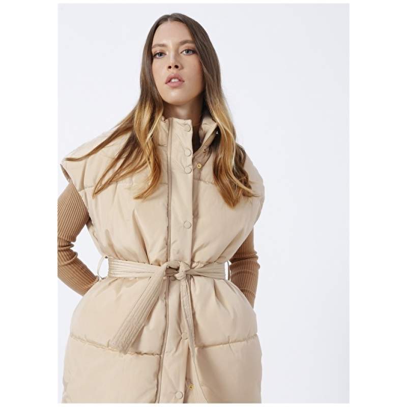 Factory Beige Long Women's Quilted Inflatable Vest NORVE Factory Beige Long Women's Quilted Inflatable Vest NORVE