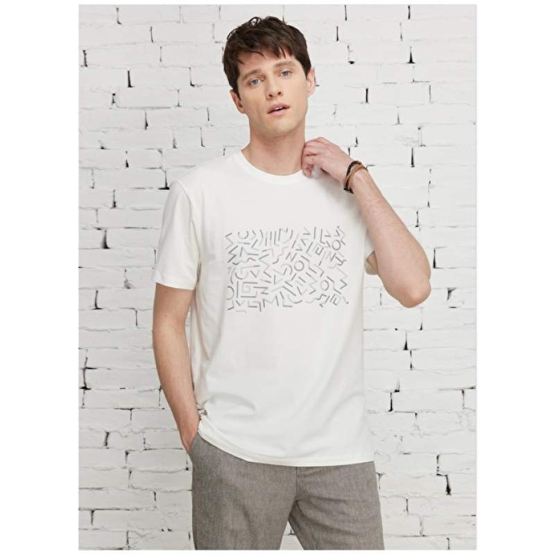 Altınyıldız Classics Crew Neck Ecru Men's T-Shirt 4A4823200054